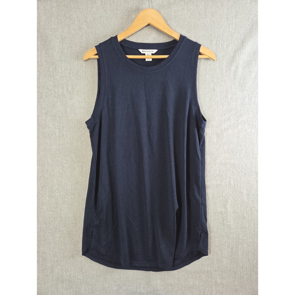 ATHLETA L NAVY BLUE SLEEVELESS BREEZY TOP TANK Lightweight Flowy Active Comfort